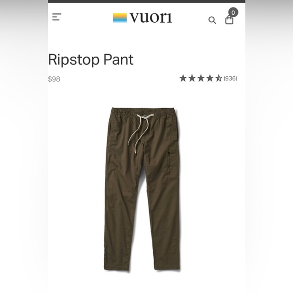 Vuori Ripstop Pant Dark Oregano Good Condition, Size Medium - Picture 1 of 10